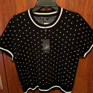 Adrianna Papell Black and White Polka Dot Short Sleeve Top